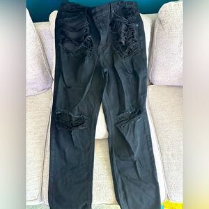 Good American Good Ease Relaxed Ripped Black Jeans Size 32/14